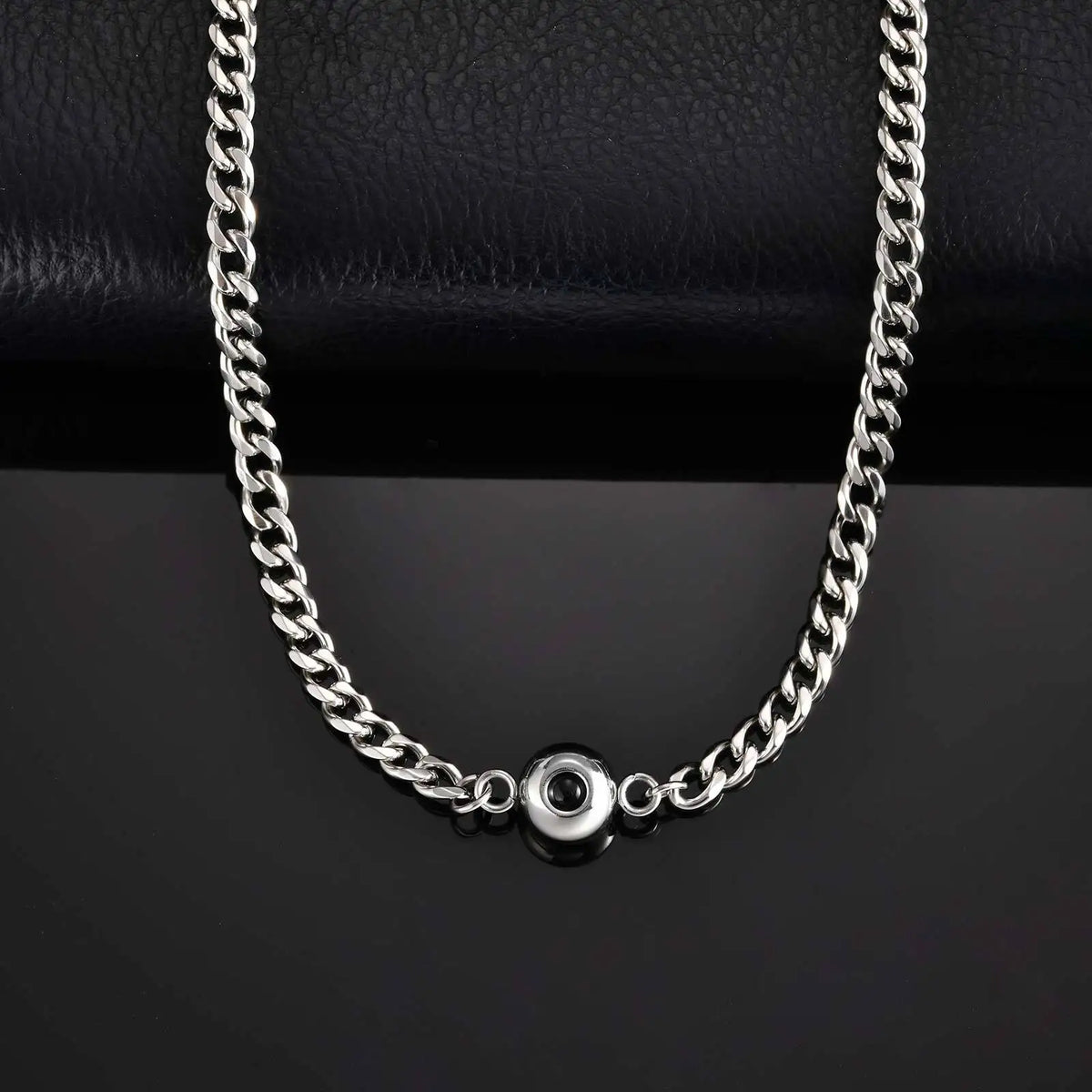 Customized Projection Stone Necklace for Men,Stainless Steel Cuban Chain Collars,Anniversary's Day Gift