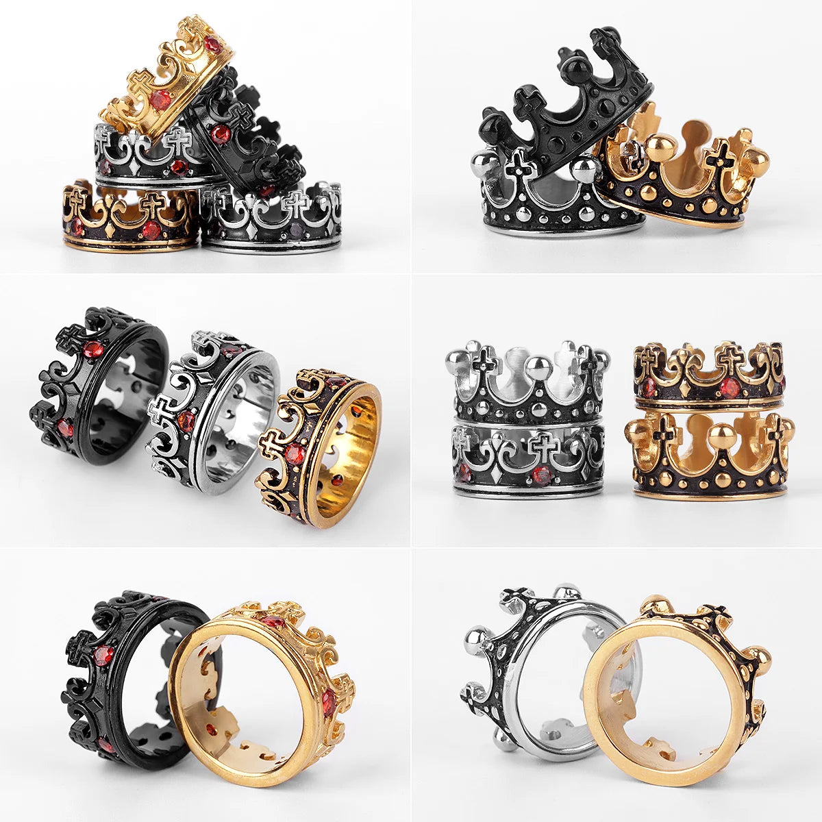 PENDRA Royal Crown Rhinestone Steel Ring