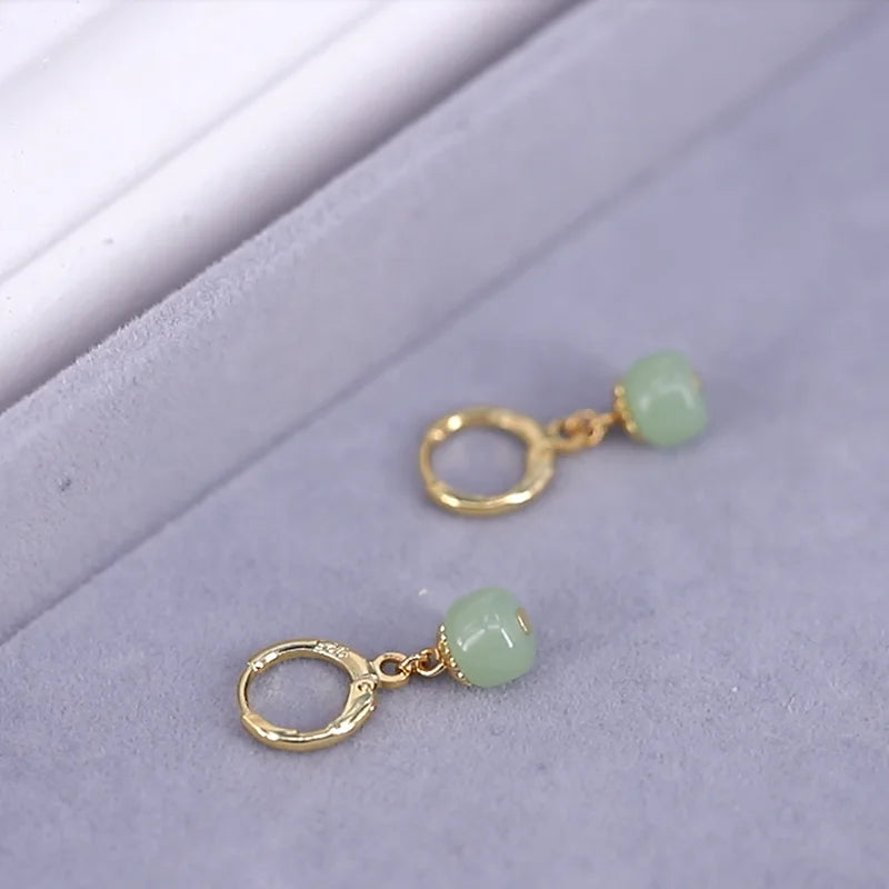 VENTFILLE 925 Silver Gold Color Hetian Jade Earrings for Women Girls Festival Gift Green Round Jewelry Dropshipping Wholesale