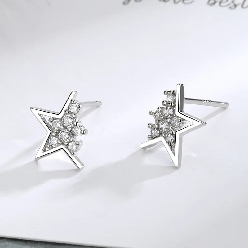 VENTFILLE 925 Stamp Silver Color Star Earrings for Women Crystal Jewelry Girls Birthday Gift Dropship Wholesale