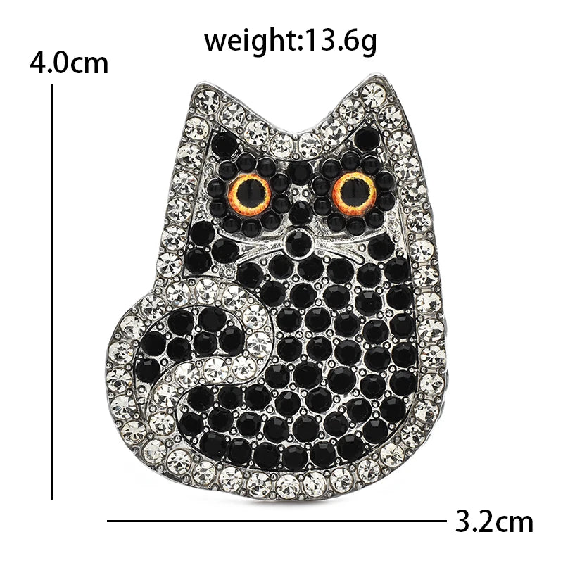 PENDRA Twinklecat 2-Color Rhinestone Cat Brooch