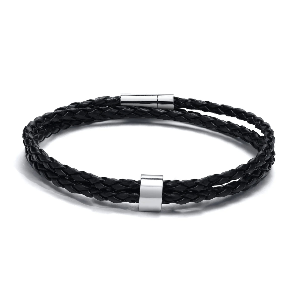 Custom 1-7 Names Multi Layer Leather Bracelet for Men,Stainless Steel Beads Handmade Braided Wristband,Gift for Father Dad