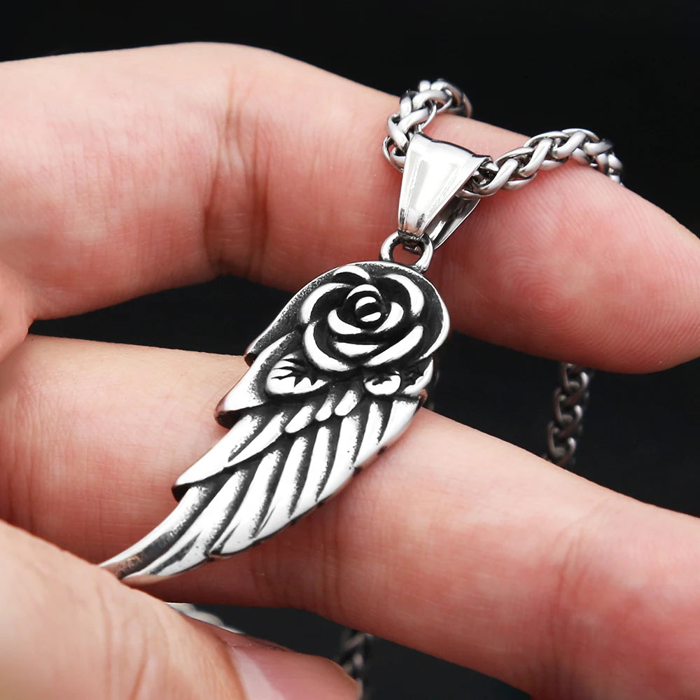 PENDRA Roseangel Gothic Rose Angel Wing Necklace