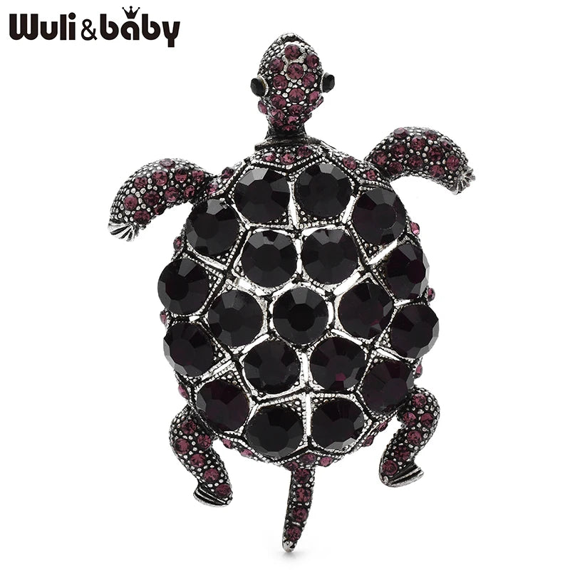 Wuli&baby Vintage Big Turtle Brooches For Women Unisex 4-color Rhinestone Sea Animal Party Casual Brooch Pins Gifts