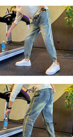 Gradual Change Color 2025 Tied Jeans Men's Summer New Loose Ruffian Handsome Small Feet Pants Trendy Brand Harlan Casual Pants