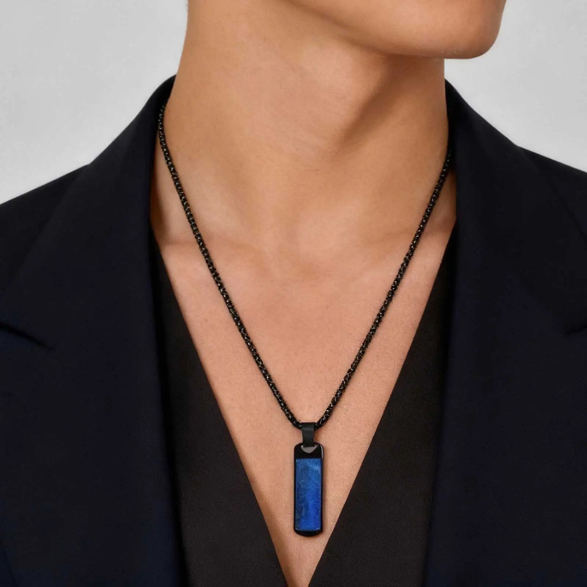 Lapis Lazuli Rectangular Pendant Necklace for Men,Stainless Steel Blue Natural Stone Pendant,Dainty Male  Jewelry Gift