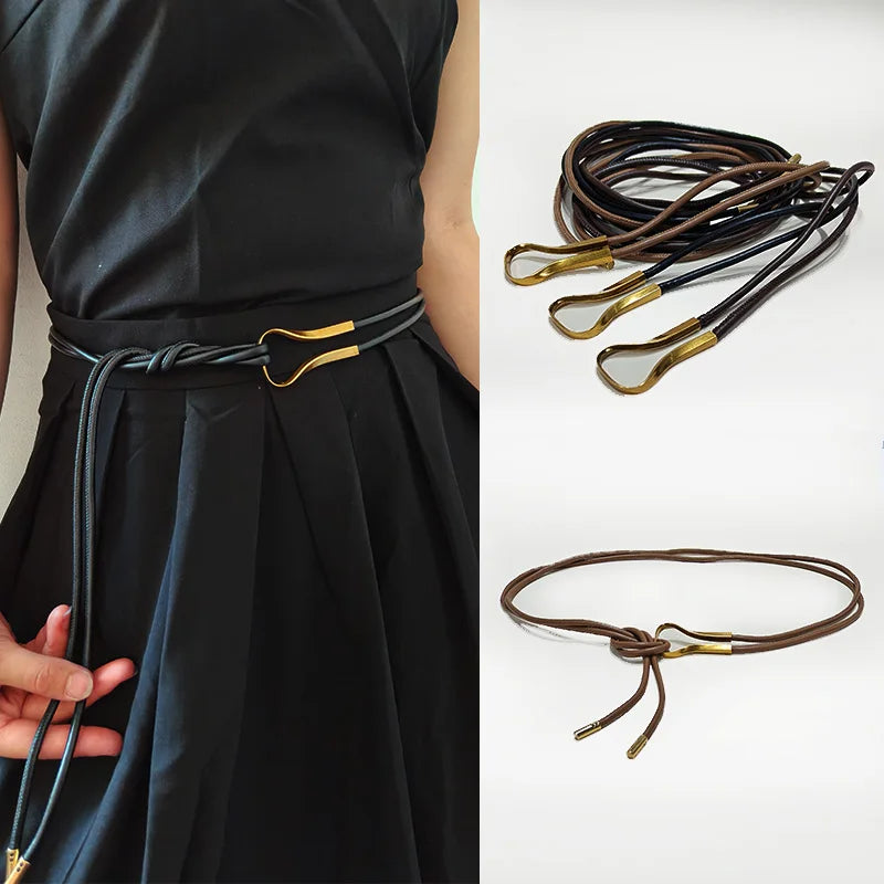 New Female Waist Chain Thin Belt Simple Decoration Tie With Dress Long Waist Rope Knotted Vintage Dresses String Waistband
