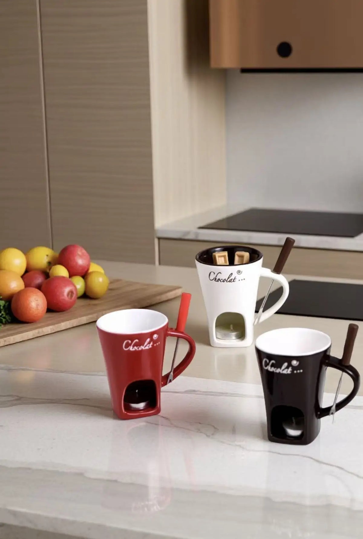 European Candle Cup Cheese Chocolate Melting Ceramic Mug Heating Food Ceramic Mug with Fork Creative Coffee Mug Tableware