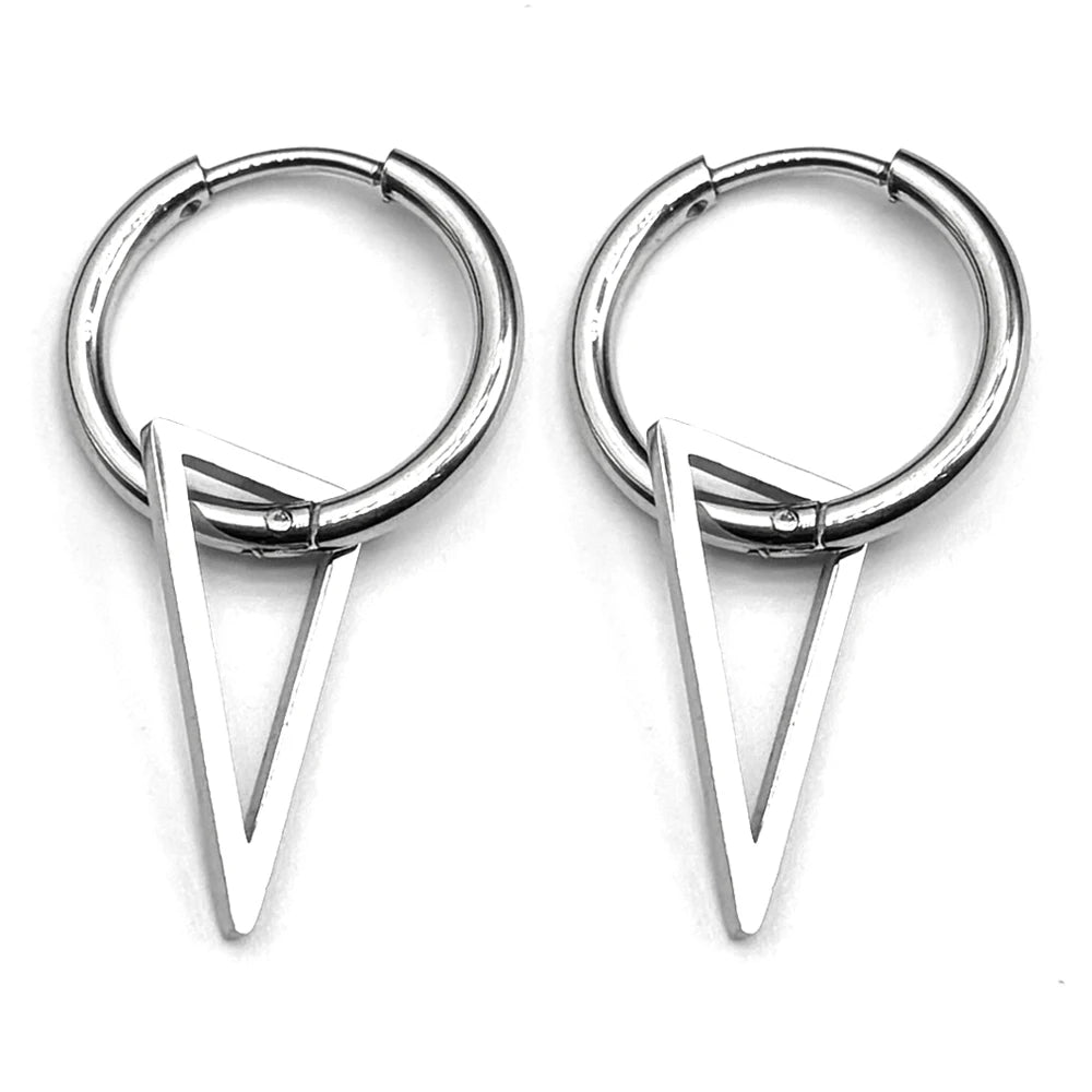 Stainless Steel Triangle Geometry Hoop Earrings For Men Women Gothic Pop Silver Color Hip hop Drop Earring Punk Party Jewelry