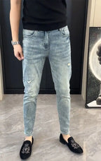 Summer New Slim-fit Men's Jeans Thin Brand Embroidery 2025 Designer Korean Style Clothes Casual Pants Luxury Fashion Pants