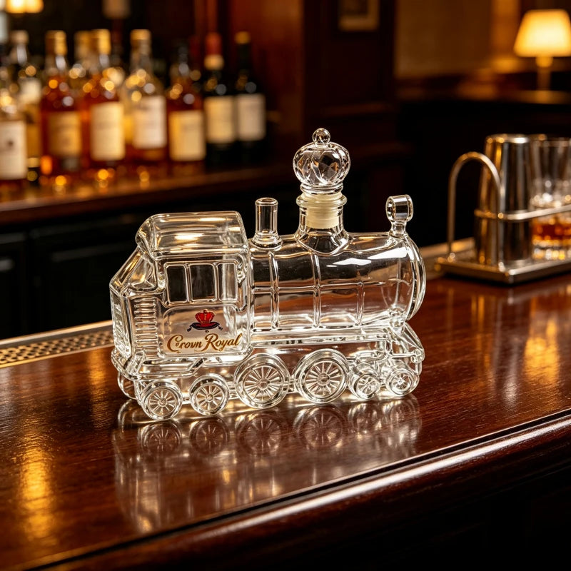 Crown Royal Train Shaped Glass Decanter 350ml Whiskey Bourbon Brandy Bottle Barware Collector Gift