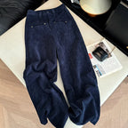 Deep blue wide leg casual pants women's autumn and winter 2025 new loose thick fashion versatile striped straight leg pants