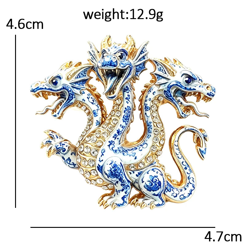 PENDRA Mythic Hydra Three-Headed Rhinestone Brooch
