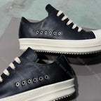 PENDRA Porous Noir Black Leather Low-Top Lace-Up Platform Sneakers