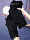New elastic trousers for women heavy industry buckle embroidery high waist slim foot pants for spring autumn 2025