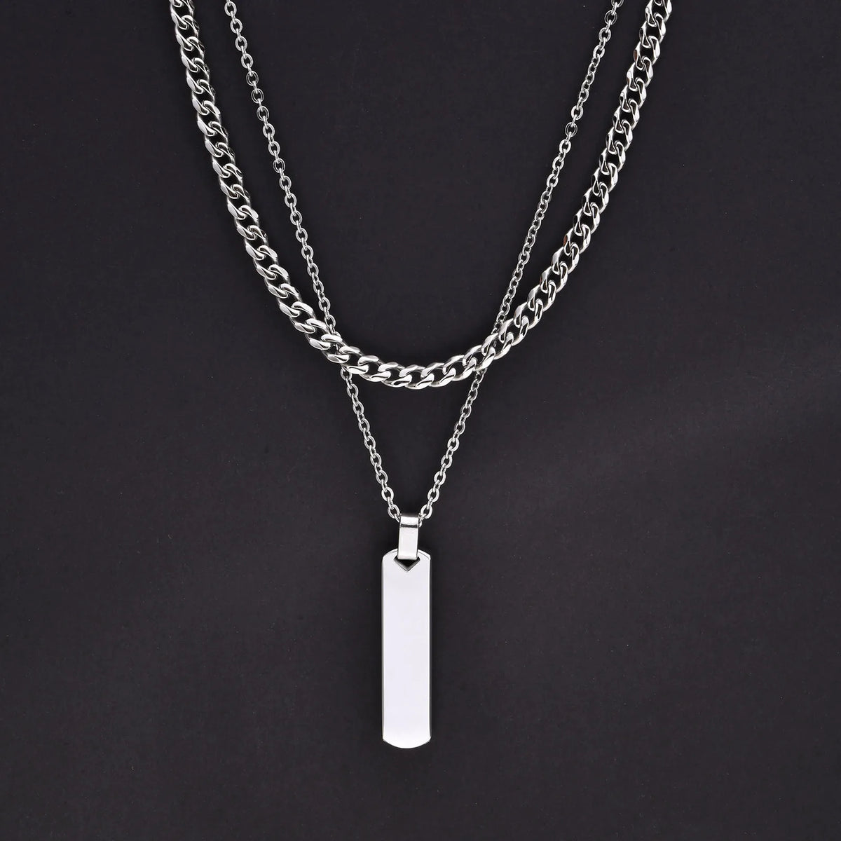 2pcs Vertical Layer Necklaces for Men Boys,Wateproof Stainless Steel Cuban Chain Collar,Stylish Men's Sweater Chain
