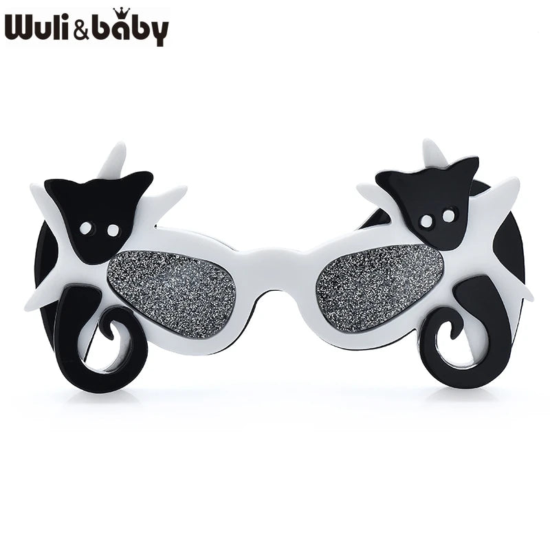 Wuli&baby Lovely Acrylic Bats Glasses Brooch Pins For Women Kid's Clothes Backpack Badge Fashion Jewelry Gifts