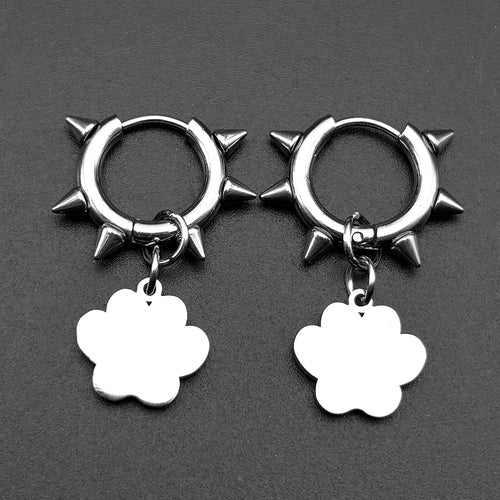 Dark Punk Dog Paw Rivet Earrings For Women Men Stainless Steel Silver Color Gothic Punk Trendy Hoop Ear Rings Jewelry Gifts