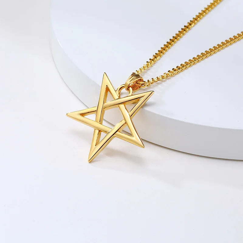 Star of David Necklaces for Men Boys,Waterproof Stainless Steel Five-pointed Star Pendant Collar,Retro Amulet Jewelry Gifts