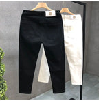 High-Quality Korean Street Men's Slim Jeans for Spring and Autumn with Denim Fabric and Casual Solid White Black Punk Trousers
