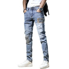 Autumn New Arrival Men's Jeans: Elastic Embroidered Patchwork Hip Hop Denim Pants Korean Style Slim Fit Cotton Trousers for Men