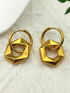 Stainless Steel Y2K Minimalist Trendy Geometric Hexagon Hoop Earrings for Women Gold Color Female Circle Dangle Earring Jewelry