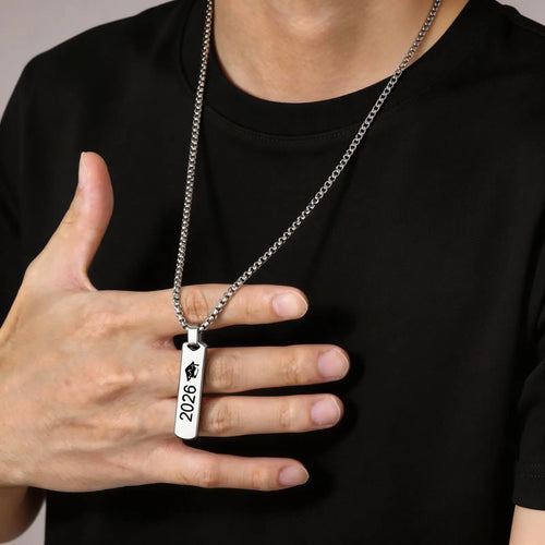 2026 Graduation Season Gift Necklace for Men Boys,Waterproof Stainless Steel Vertical Bar Pendant,Gift for Son Brother BBF