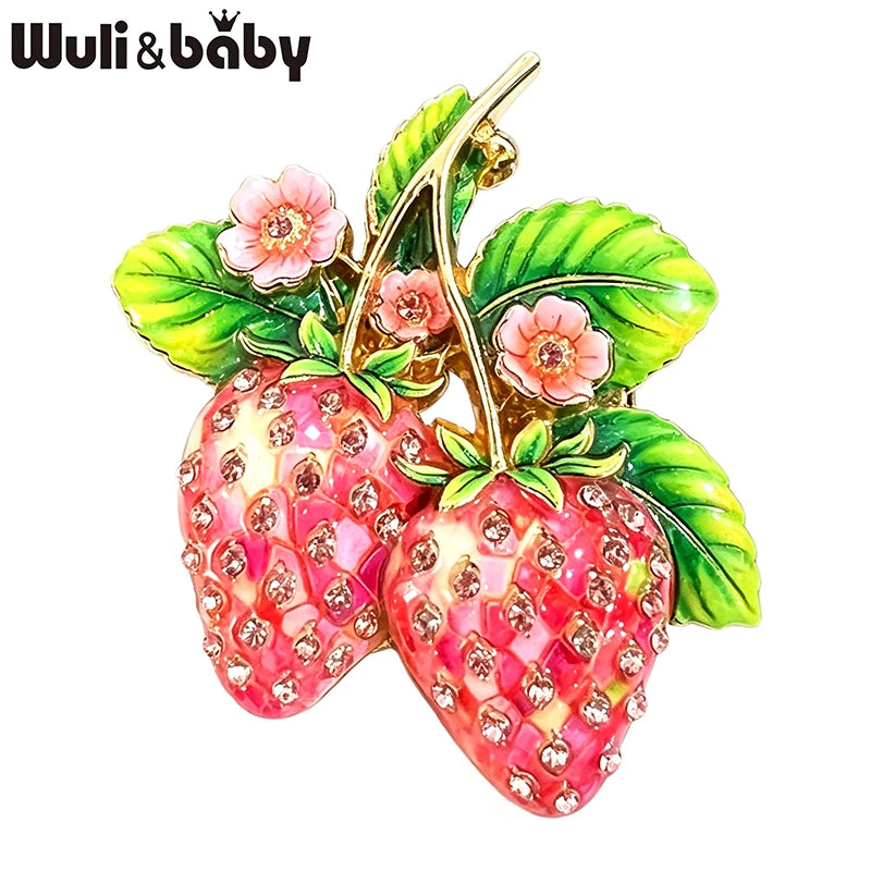 PENDRA Berry Enamel 4-Color Strawberry Rhinestone Brooch