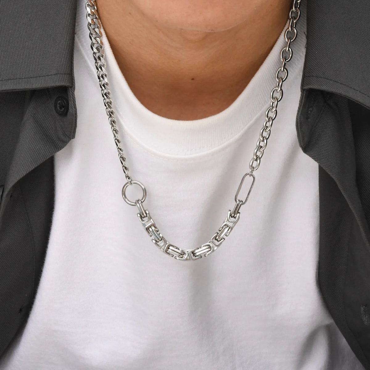 Punk Splicing Byzantine Necklaces for Men,Stainless Steel Cuban Chain Collars,Chunky Trendy Male Jewelry Gift
