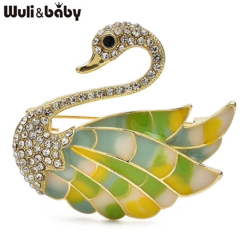 Wuli&baby Classical Elegant Swan Brooch Pins Beautiful Rhinestone Enamel Animal Brooches For Women's Clothes Fashion Jewelry