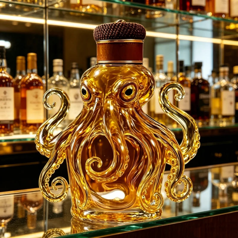 Stylish Octopus Glass Wine Bottle,Creative Whiskey Decanter for Home Bar,Liquor Dispenser for Vodka Scotch Collectible