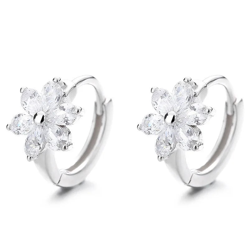 925 Sterling Silver Vintage Earrings For Women Trendy Simple Flower CZ Earring Jewelry Prevent Allergy Party Accessories Gift