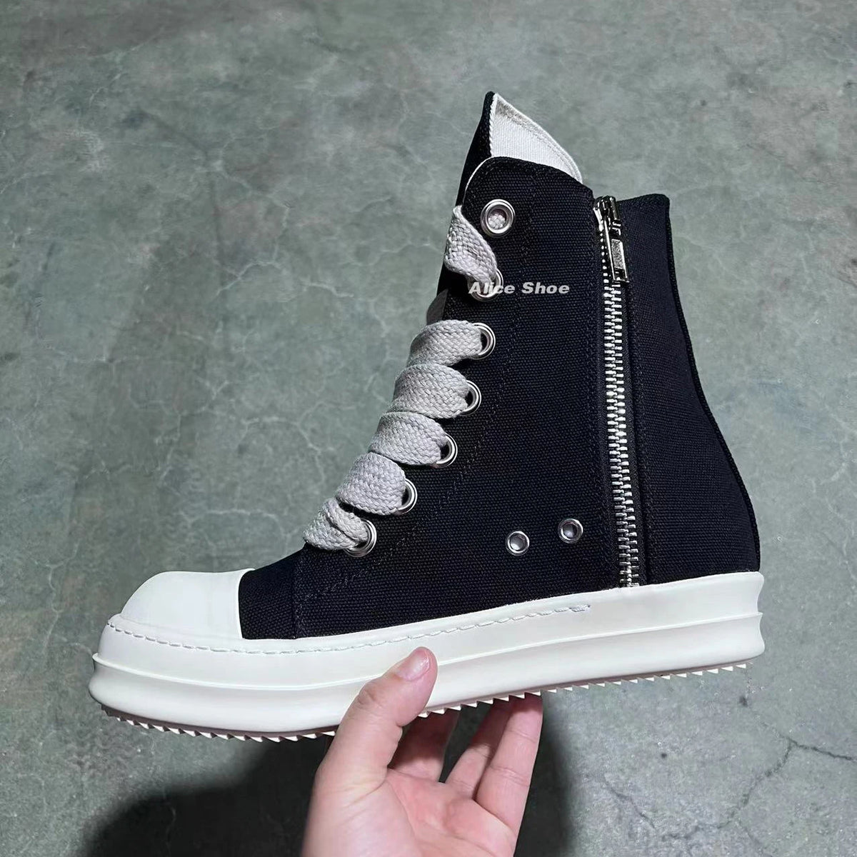 PENDRA Midnight Canvas Black Canvas High-Top Jumbo-Lace Platform Ankle Boots