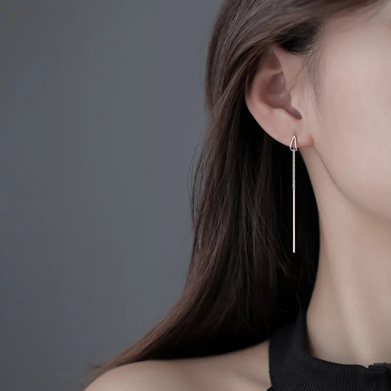 VENTFILLE Silver Drop Earrings for Women Long Tassel Box Chain Earrings Sweet Jewelry Dropshipping
