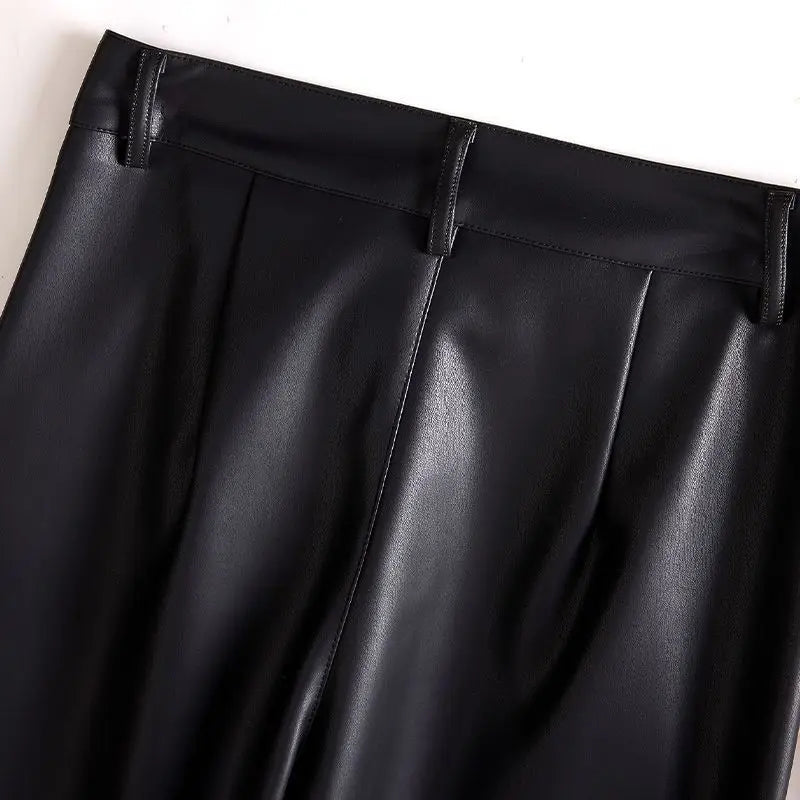 PENDRA Solid High Waist Straight PU Leather Pants