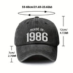 An Adjustable Baseball Cap Featuring a Retro 'MADE IN 1986' Design, Lightweight Printed Women'S Hat, a Trendy '1986 Era Style' M