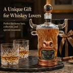 Scottish Highland Cow Glass Whiskey Decanter Vintage Copper Accent Liquor Bottle for Home Bar Display and Men’s Gift