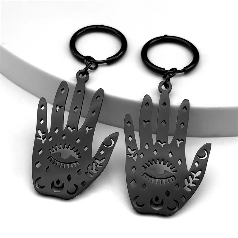 Witchcraft Hand Evil Eyelash Eye Hoop Earring for Women Stainless Steel Black Color Moon Dangle Earrings Jewelry pendientesE3497