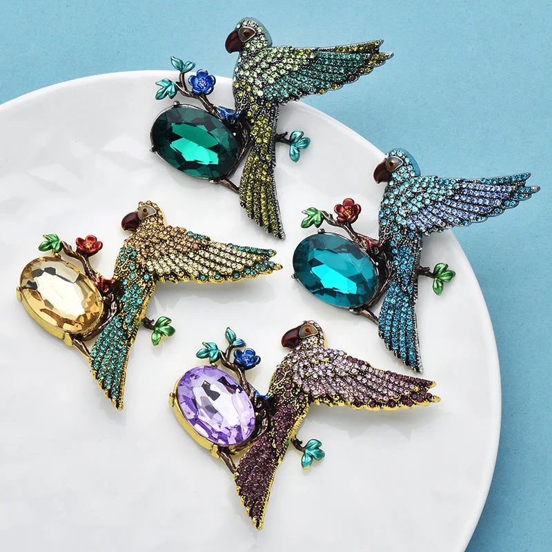 PENDRA Shimmering Crystal Bird Brooch