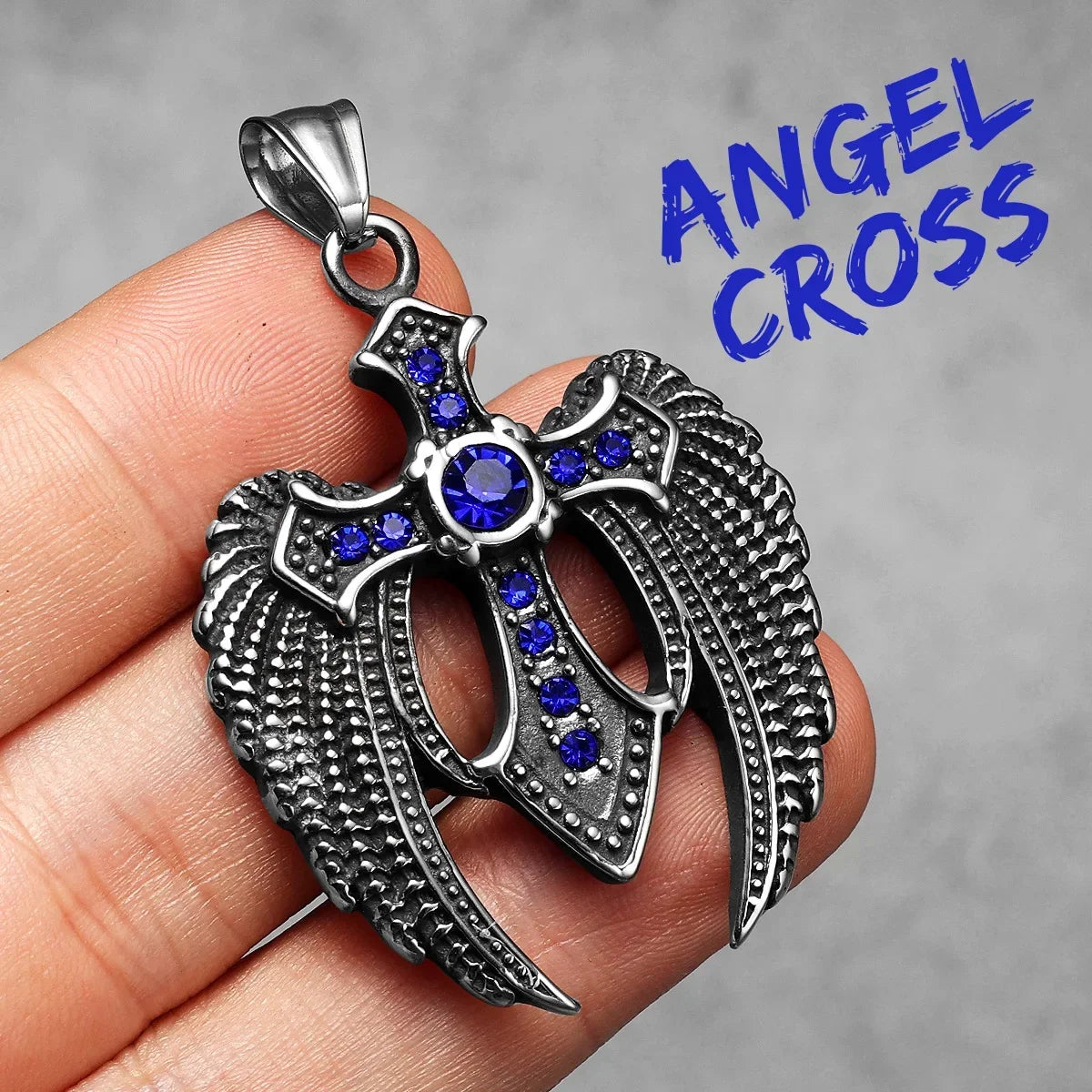 PENDRA Angel Wing Cross Steel Necklace