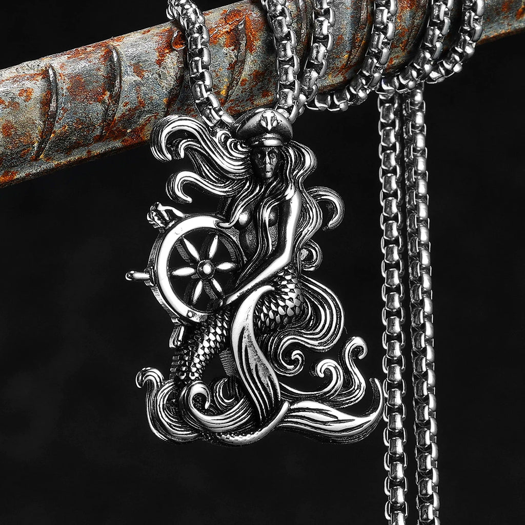 Mermaid Rudder Sailor Men Necklaces Stainless Steel Pendant Chain Women Fashion Jewelry Punk New In Accessories Gifts Wholesale