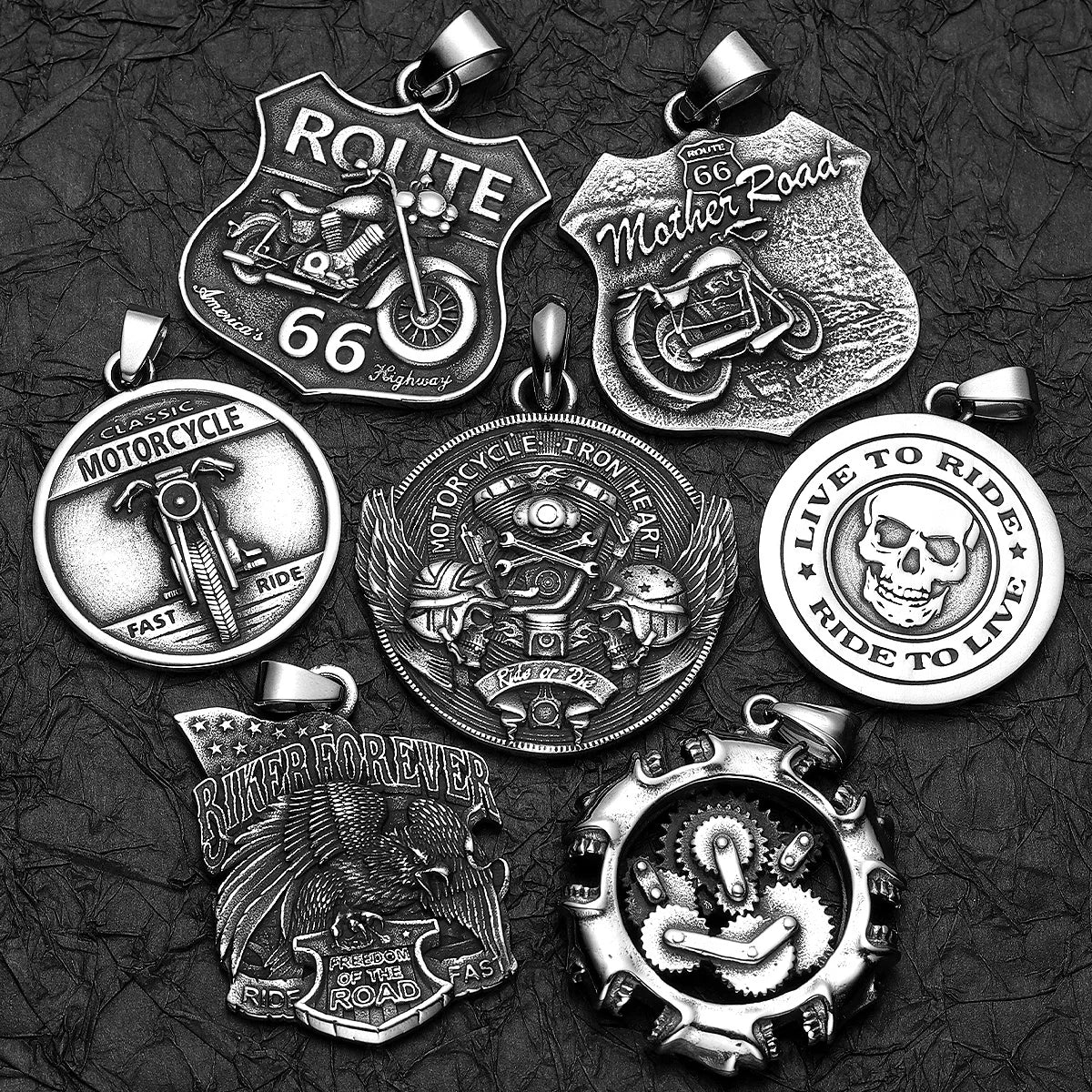 PENDRA Motorcycle Rider Route66 Steel Necklace