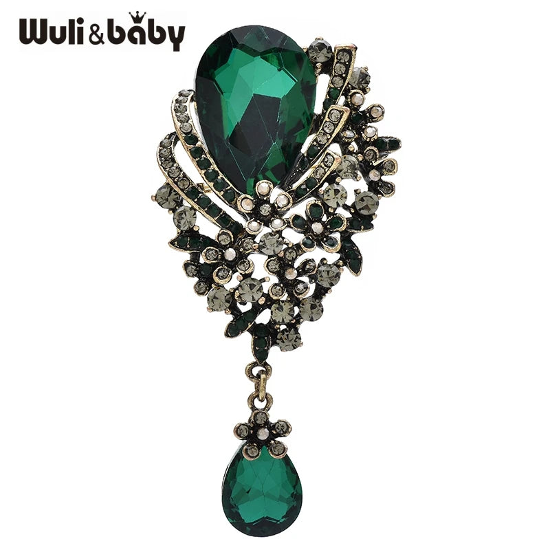 PENDRA Crystaline Water-Drop Crystal Flower Brooch