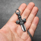 PENDRA Cross Skull Sword Steel Necklace
