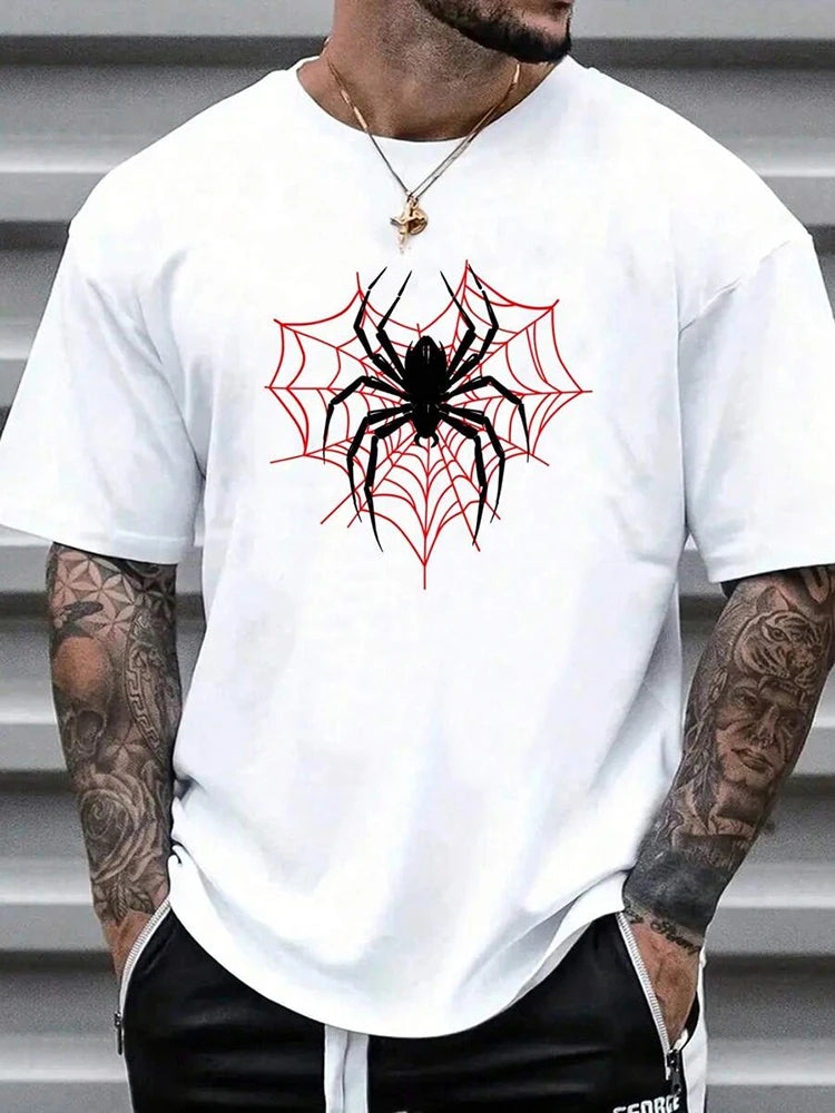 Summer Outdoor Sports Short-sleeved Top Urban Street Casual Men's T-shirt Daily Holiday Party Stylish T-shirt Spider Print
