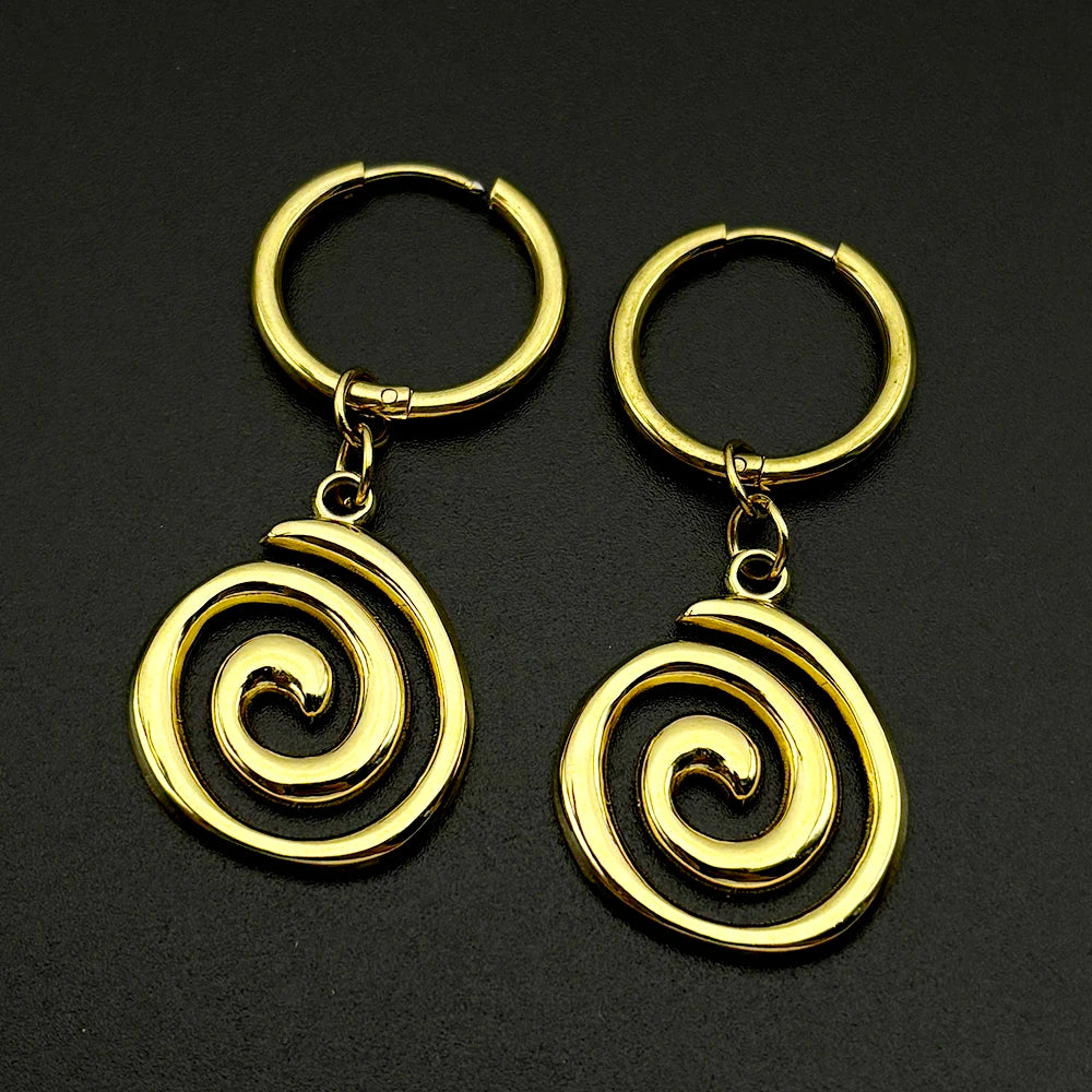 Y2K Star Swirl Earring Accessory For Egirl Boy Stainless Steel Silver Color Daily Streetwear Dark Kpop Ear Hoops Rapper Jewelry