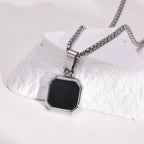 Black Square Necklaces for Men Boys,Stainless Steel Necklaces with Rope/Cuban/Figaro/Box Chain Collar,Stylish Jewelry Gifts