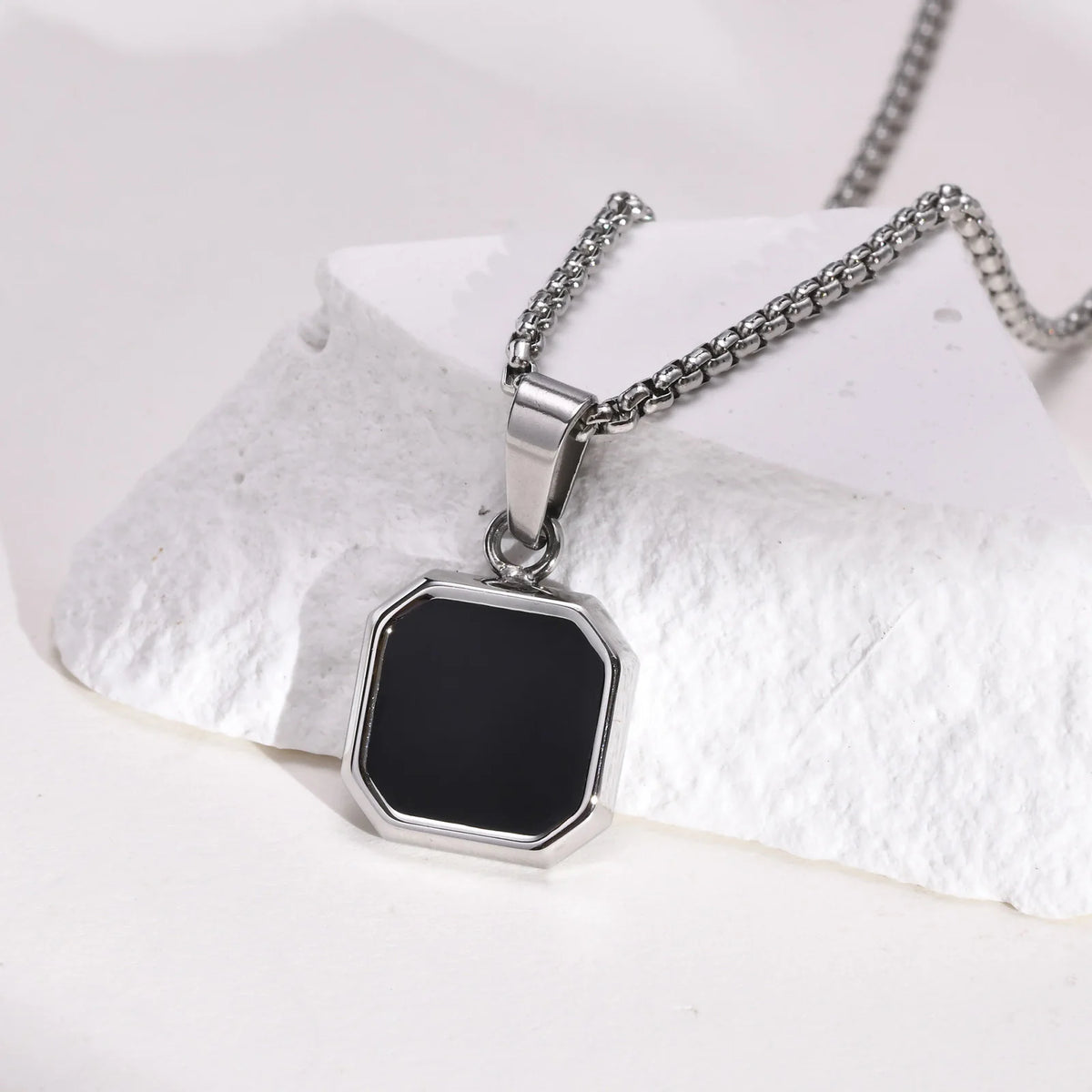 Black Square Necklaces for Men Boys,Stainless Steel Necklaces with Rope/Cuban/Figaro/Box Chain Collar,Stylish Jewelry Gifts