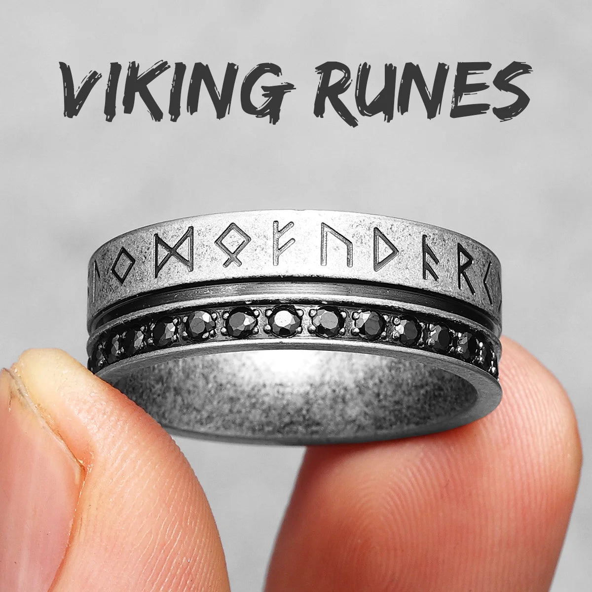 PENDRA Runes Rhinestone Boyfriend Steel Ring