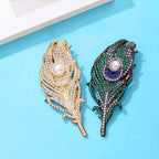 PENDRA Peacock Rhinestone Feather Brooch